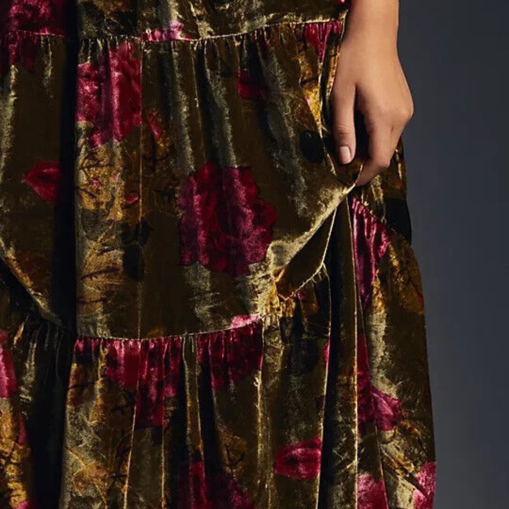 Anthropologie The Somerset Maxi Dress: Velvet Edition / GREEN MOTIF NWT - Picture 6 of 14